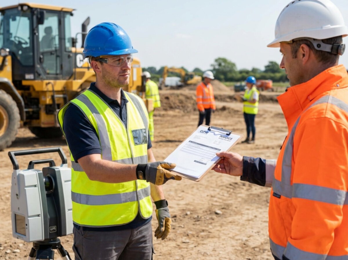 Construction workers reviewing GPR pricing and project scope