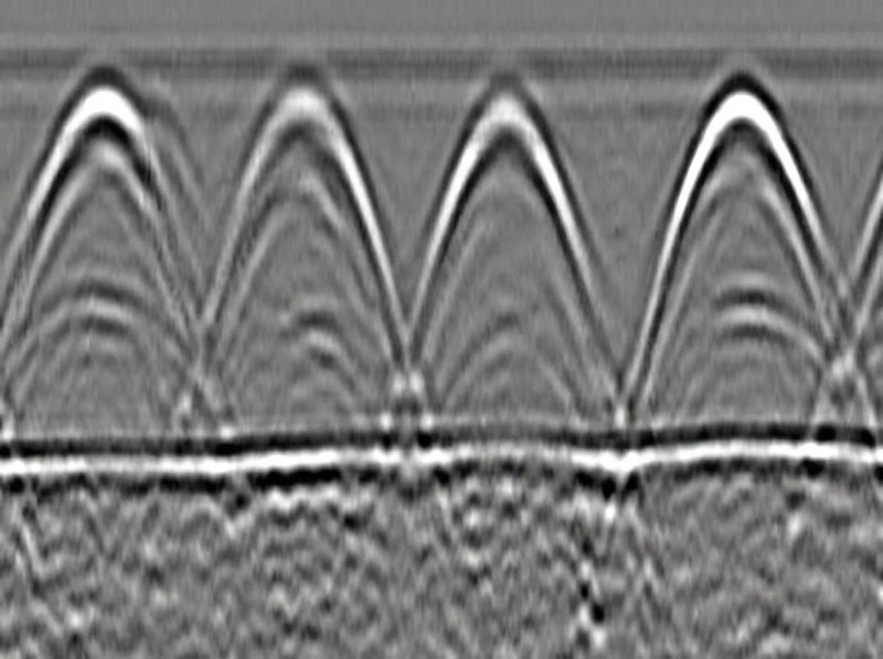 GPR equipment screen showing real-time rebar detection in downtown Jacksonville building